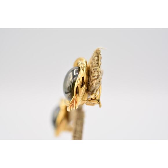 Givenchy Vintage Cabochon Clip On Earrings Gold Green Signed Runway 1980s BinAK - Picture 10 of 12